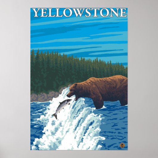 Beer Gevist in de rivier - Yellowstone National Poster (Voorkant)