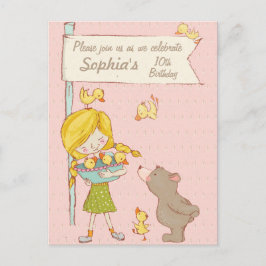 Beer Girl Ducklings Children Birthday Uitnodiging Briefkaart