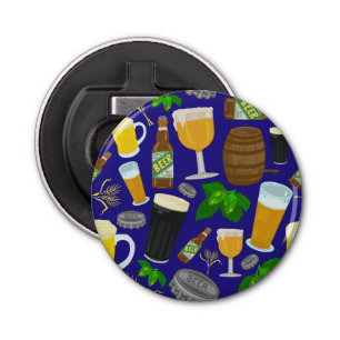 Beer Glass Bottle Hops en Barley Pattern 2 Button Flesopener