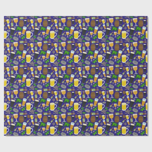 Beer Glass Bottle Hops en Barley Pattern 2 Cadeaupapier (Vlak)