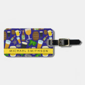 Beer Glass Bottle Hops en Barleypatroonpatronen Bagagelabel (Voorkant horizontaal)