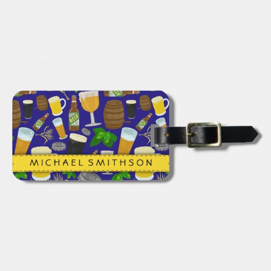 Beer Glass Bottle Hops en Barleypatroonpatronen Bagagelabel (Voorkant horizontaal)