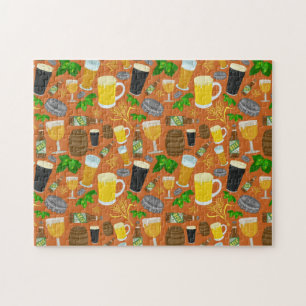 Beer Glass Bottle Hops en Barleypatroonpatronen Legpuzzel