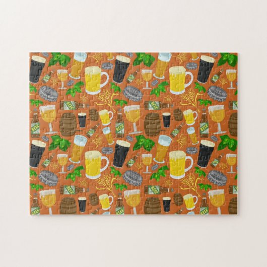 Beer Glass Bottle Hops en Barleypatroonpatronen Legpuzzel (Horizontaal)