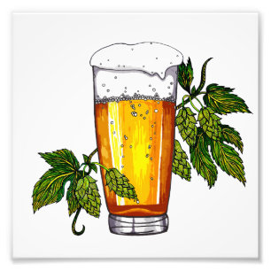 Beer Glass & Hop Foto Afdruk