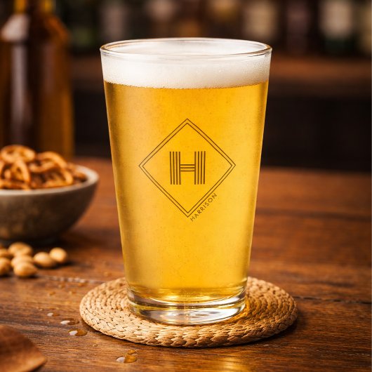 Beer Glass | Modern Geometric Monogram Initial Glas