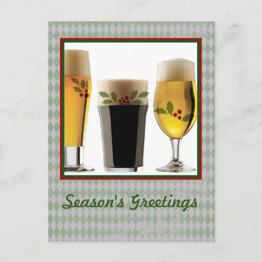 Beer Glasses & Holly Seasons Greetings Feestdagenkaart (Voorkant)