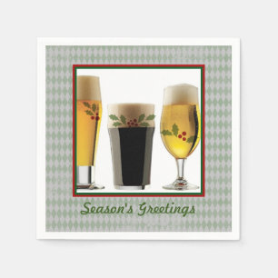 Beer Glasses & Holly Seasons Greetings Servet