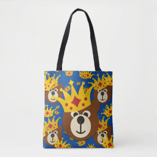 Beer glimlachen met kroonpatroon tote bag