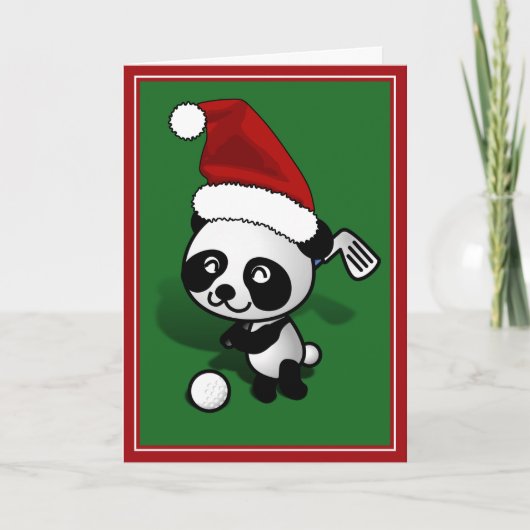 Beer Golfing met kerstmis Panda Feestdagen Kaart (Voorkant)