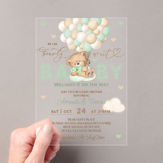 Beer Green Balloons Baby shower Acryl Uitnodigingen (Insitu (Draagbaar))