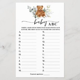 Beer Greenery Baby ABC Baby shower Game Card Flyer