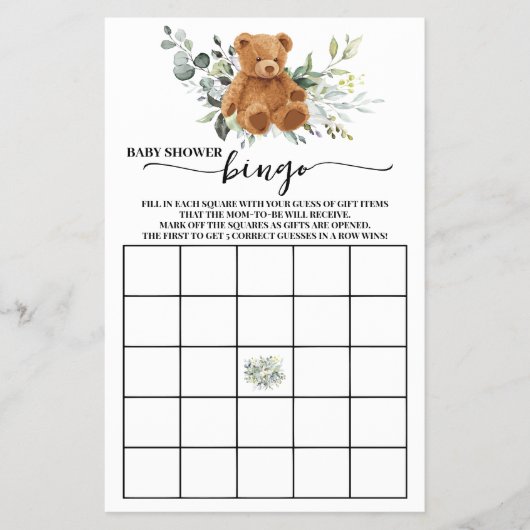 Beer Greenery Baby shower Bingo Game Kaart (Voorkant)
