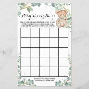 Beer Greenery Gold Baby shower Bingo Game Card Flyer