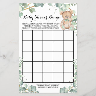 Beer Greenery Gold Baby shower Bingo Game Card Flyer