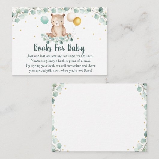 Beer Greenery Gold Baby shower Book Request Informatiekaartje (Voorkant / Achterkant)
