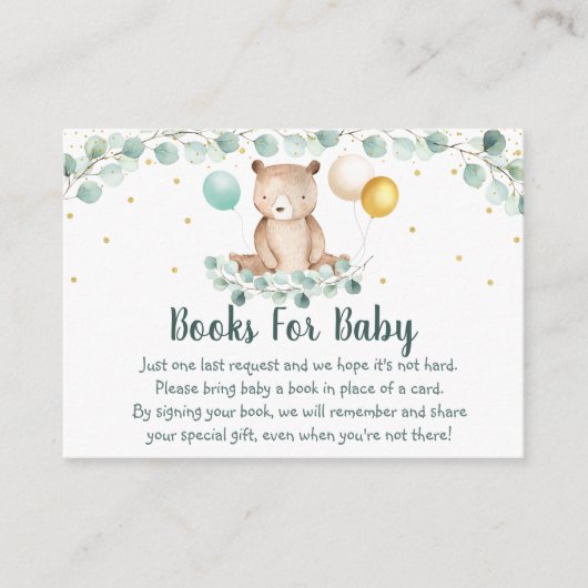Beer Greenery Gold Baby shower Book Request Informatiekaartje (Voorkant)