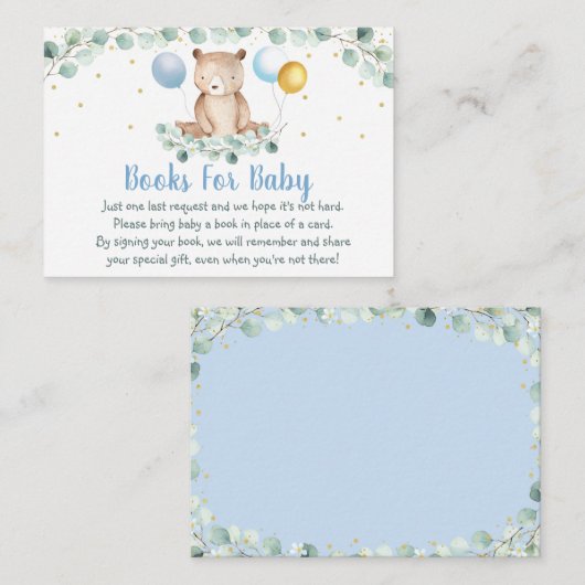 Beer Greenery Gold Blue Baby shower Book Request Informatiekaartje (Voorkant / Achterkant)