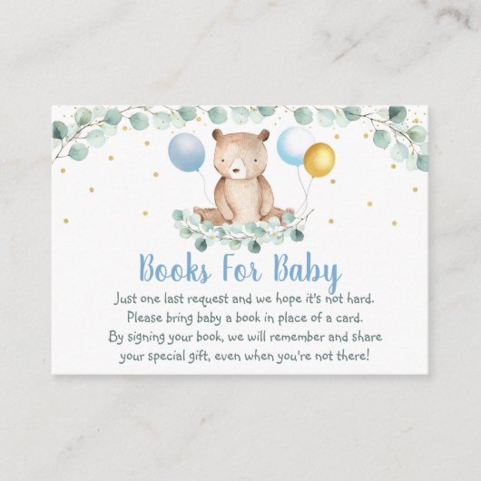 Beer Greenery Gold Blue Baby shower Book Request Informatiekaartje (Voorkant)