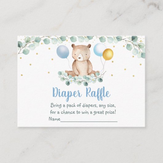 Beer Greenery Gold Blue Baby shower Diaper Raffle Informatiekaartje (Voorkant)