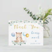 Beer Greenery Gold Blue Baby shower Hartelijk dank Bedankkaart (Staand voorkant)