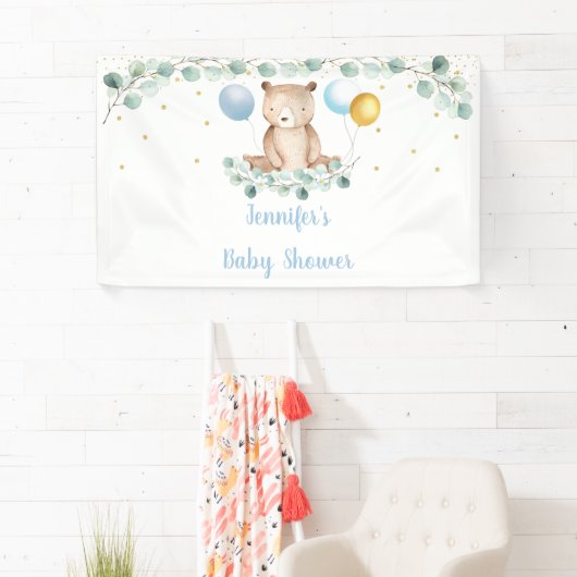 Beer Greenery Gold Blue Boy Baby shower Spandoek (Insitu)