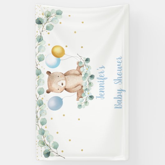 Beer Greenery Gold Blue Boy Baby shower Spandoek (Verticaal)