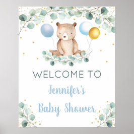 Beer Greenery Gold Blue Boy Baby shower Welkom Poster