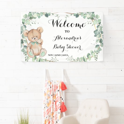 Beer Greenery Gold Welcome Baby shower Banner (Insitu)