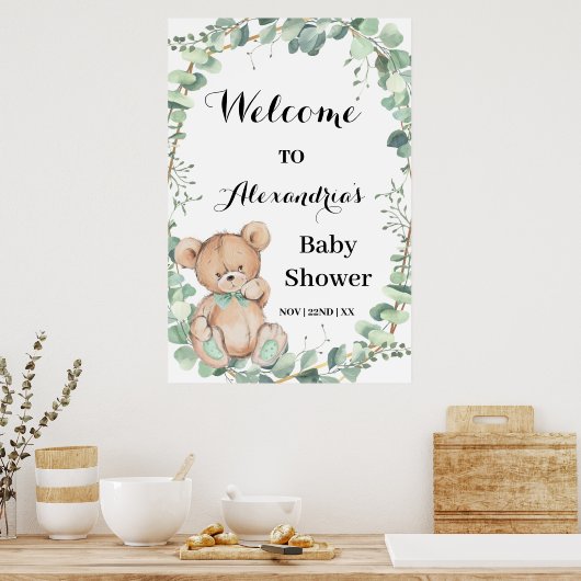 Beer Greenery Gold Welcome Baby shower Poster (Keuken)