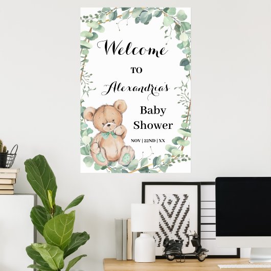 Beer Greenery Gold Welcome Baby shower Poster (Thuiskantoor)