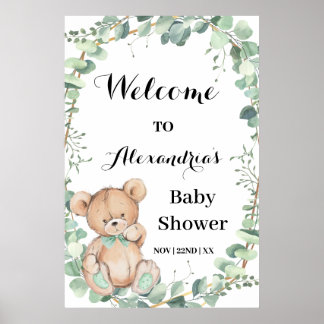 Beer Greenery Gold Welcome Baby shower Poster