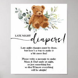 Beer Greenery Late Night Diapers Baby shower Game Poster