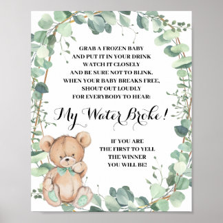 Beer Greenery My Water Broke Baby shower Game Poster