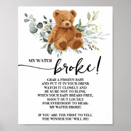 Beer Greenery My Water Broke Baby shower Sign Poster