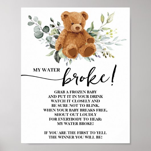 Beer Greenery My Water Broke Baby shower Sign Poster (Voorkant)