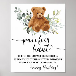 Beer Greenery Pacifier Hunt Baby shower Game Sign Poster