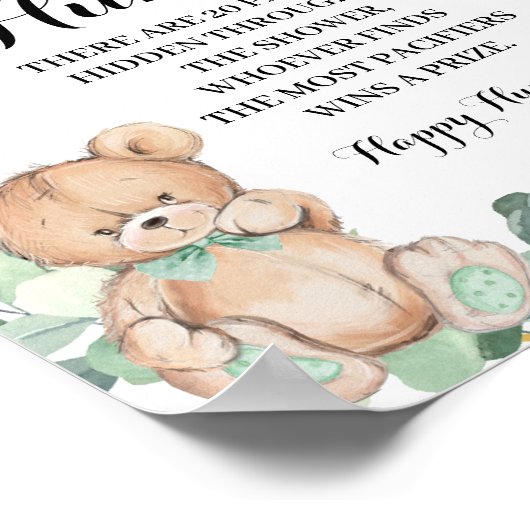 Beer Greenery Pacifier jacht Baby shower Game Sign Poster (Hoek)