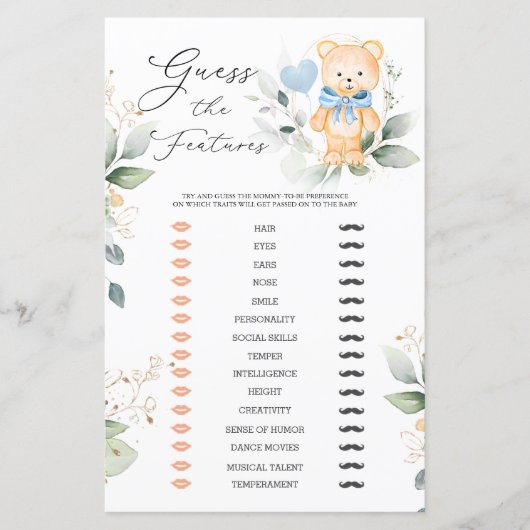 Beer Greenery raadt Baby aan spel Baby shower (Voorkant)