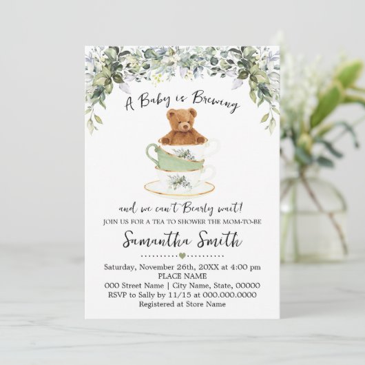 Beer Greenery Tea Baby shower Invitation Feestdagenkaart (Staand voorkant)