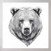 Beer Grizzly Wilde Natuur Dier Illustratie Kunst Poster (Voorkant)