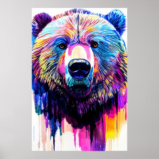 Beer Grizzly Wilde Natuur Dierlijke Kleuren Schild Poster (Voorkant)