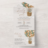 Beer, groene ballonnen, heteluchtballon, Baby show All In One Uitnodiging (Binnen)