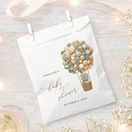 Beer, groene ballonnen, heteluchtballon, Baby show Bedankzakje (Geknipt)