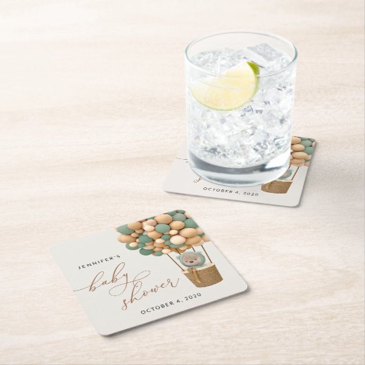 Beer, groene ballonnen, heteluchtballon, Baby show Kartonnen Onderzetters (Insitu)