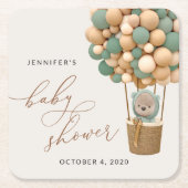 Beer, groene ballonnen, heteluchtballon, Baby show Kartonnen Onderzetters (Voorkant)