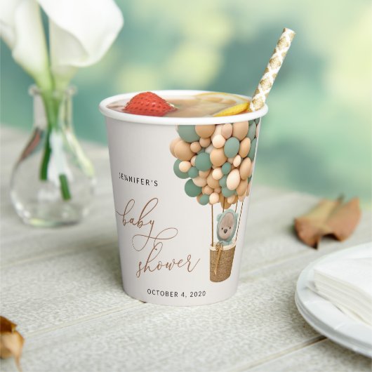 Beer, groene ballonnen, heteluchtballon, Baby show Papieren Bekers (Insitu)