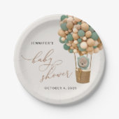 Beer, groene ballonnen, heteluchtballon, Baby show Papieren Bordje (Voorkant)