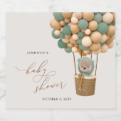 Beer, groene ballonnen, heteluchtballon, Baby show Sparkling Wijnetiket (Enkel label)