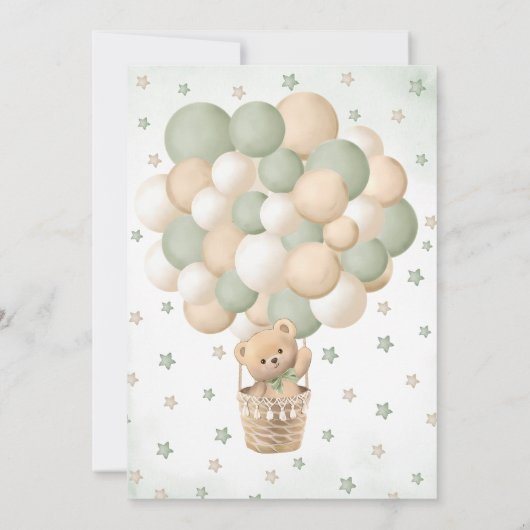 Beer Groene Hete Luchtballon Baby shower Kaart (Achterkant)